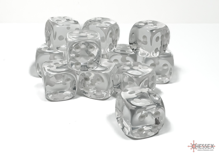 Translucent Clear/white 16mm d6 Dice Block (12 dice) - CHX23601